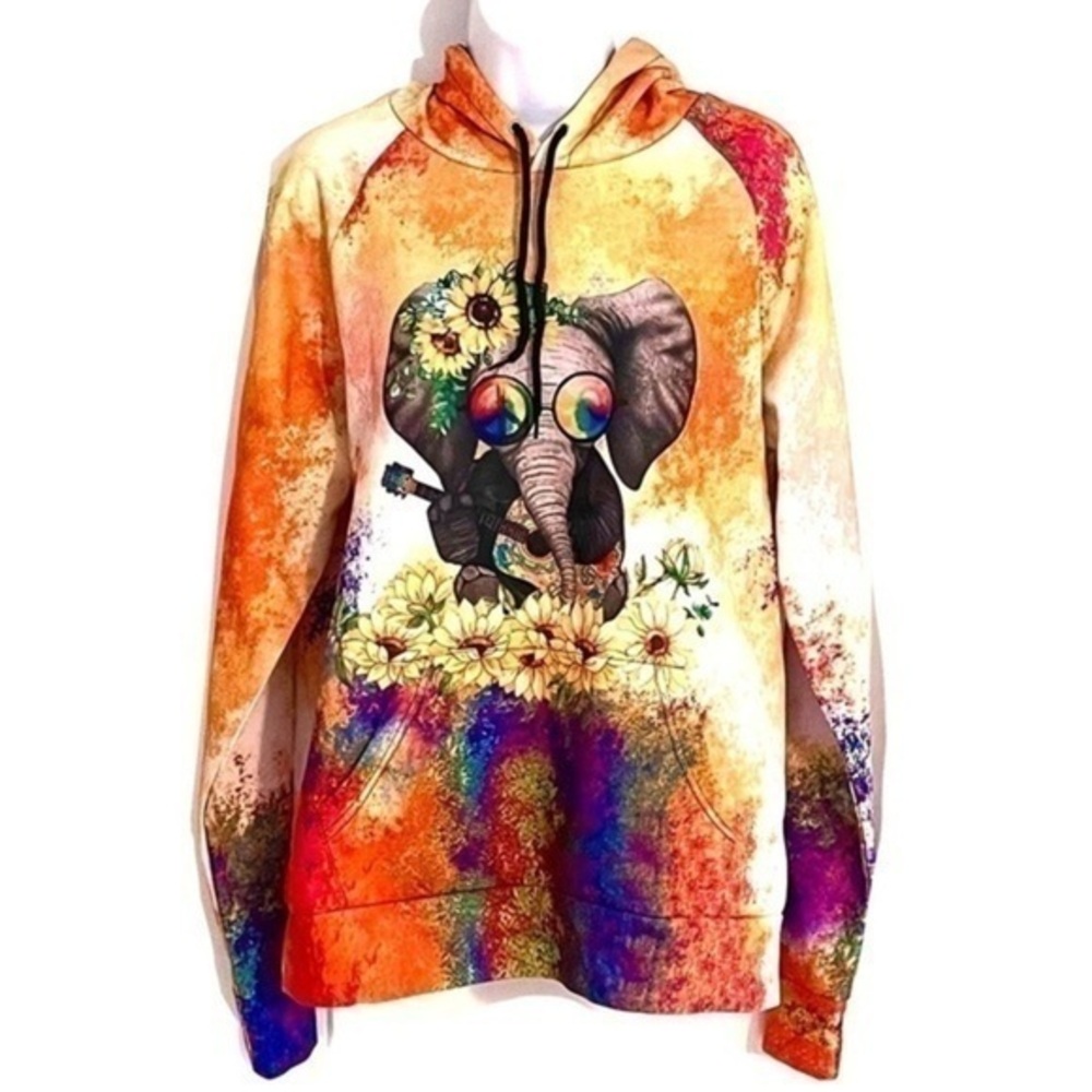 Flower Power Peace Sign Elephant Guitar Sunflower Hoodie!